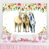 Lofaris Pink and Yellow Florals Three Horse Party Backdrop